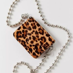 Leopard chain strap wallet real leather